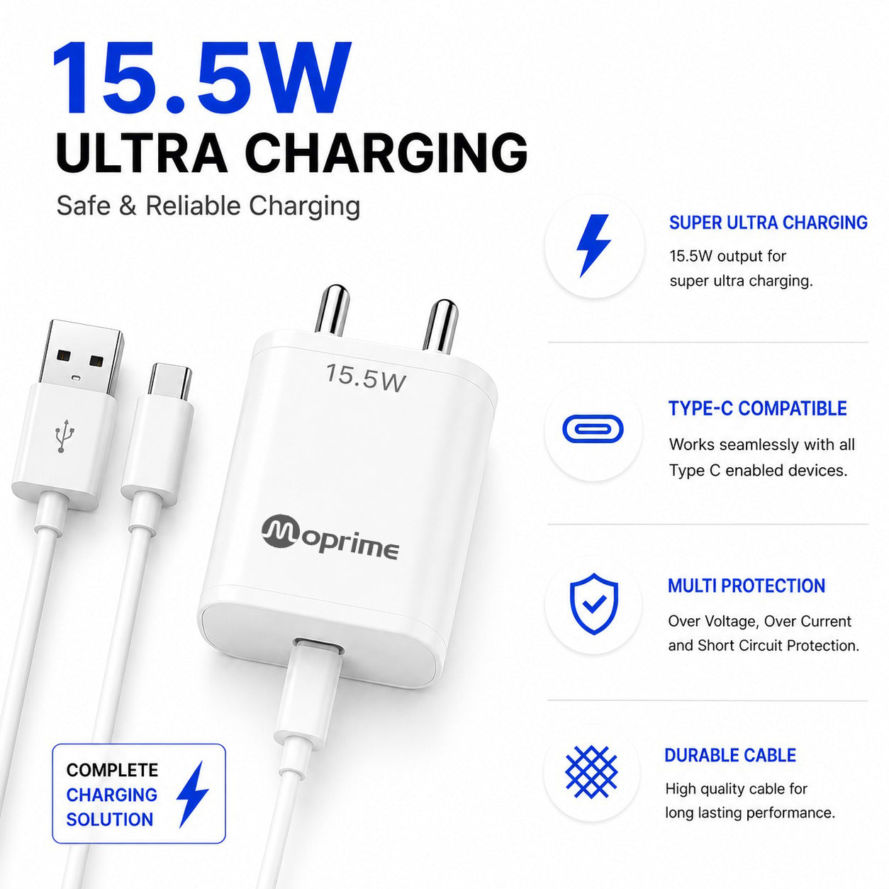 Moprime Travel Adapter 15.5 Watt USB to C-Type