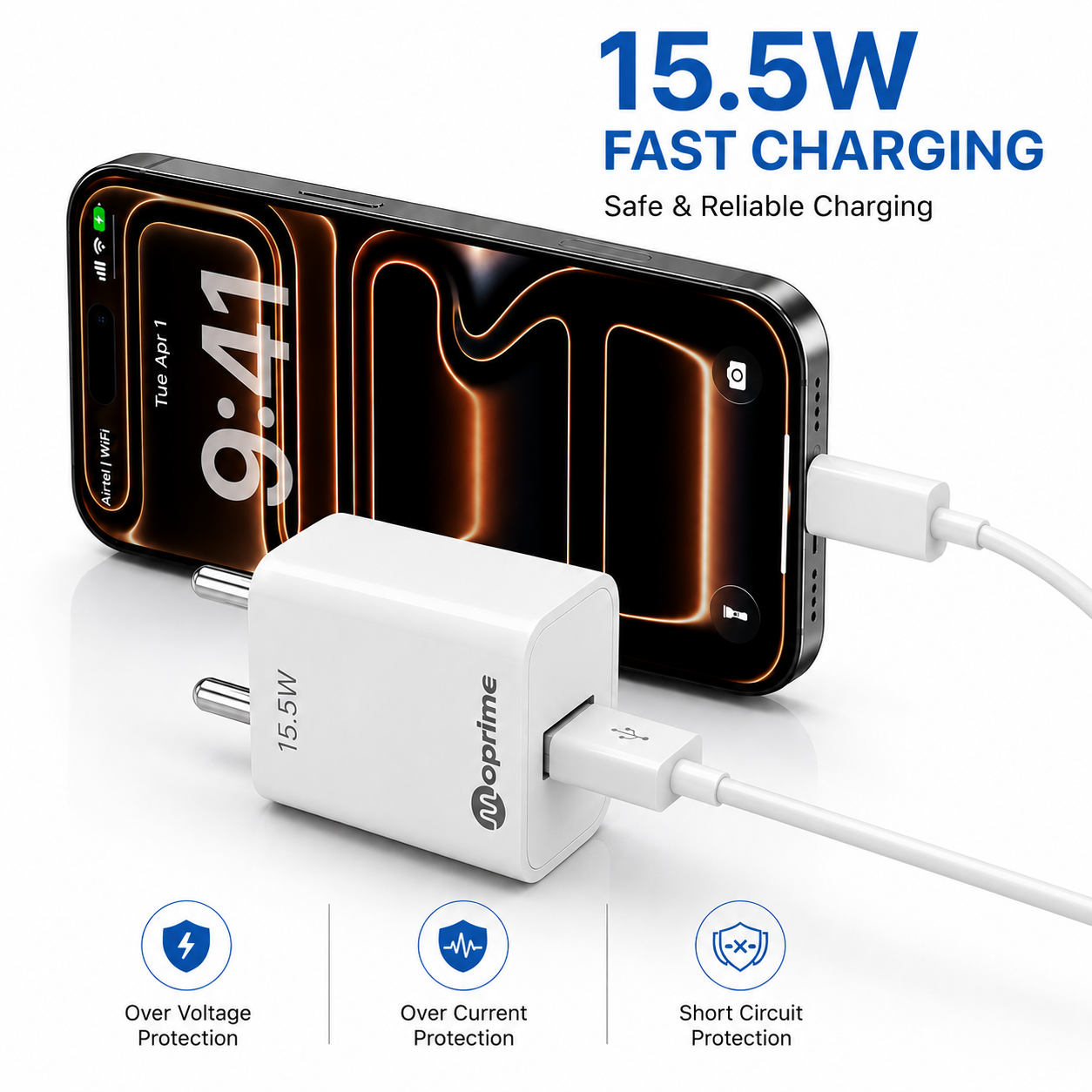Moprime Travel Adapter 15.5 Watt USB to C-Type